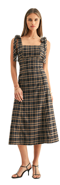 Sue Contrast Binding Tied Shoulder Midi Dress