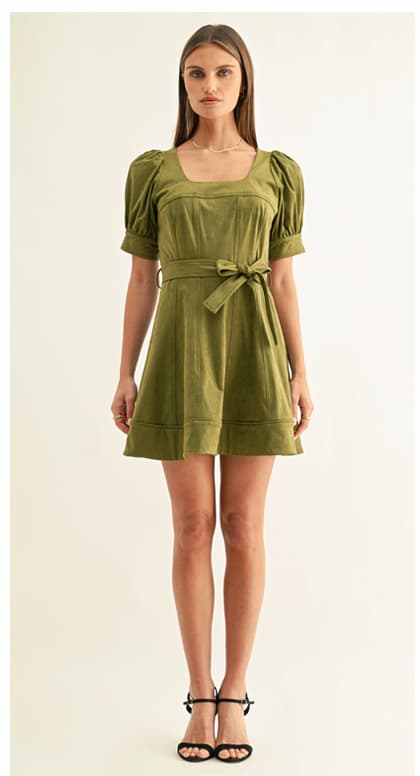 Paolina Short Sleeves Faux Suede Mini Dress