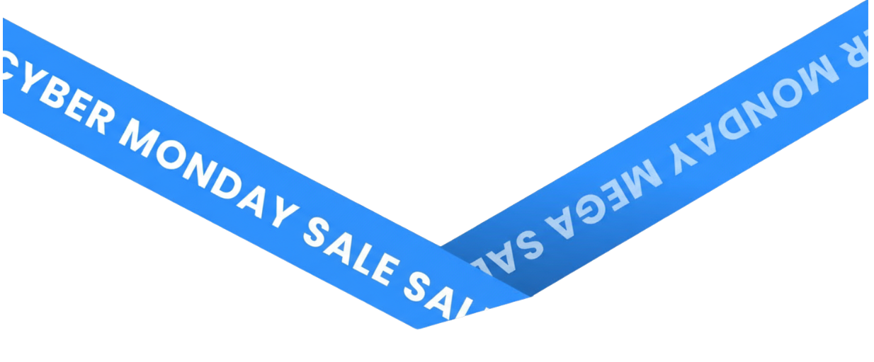 an image of a blue ribbon with the words cyber monday sales on it