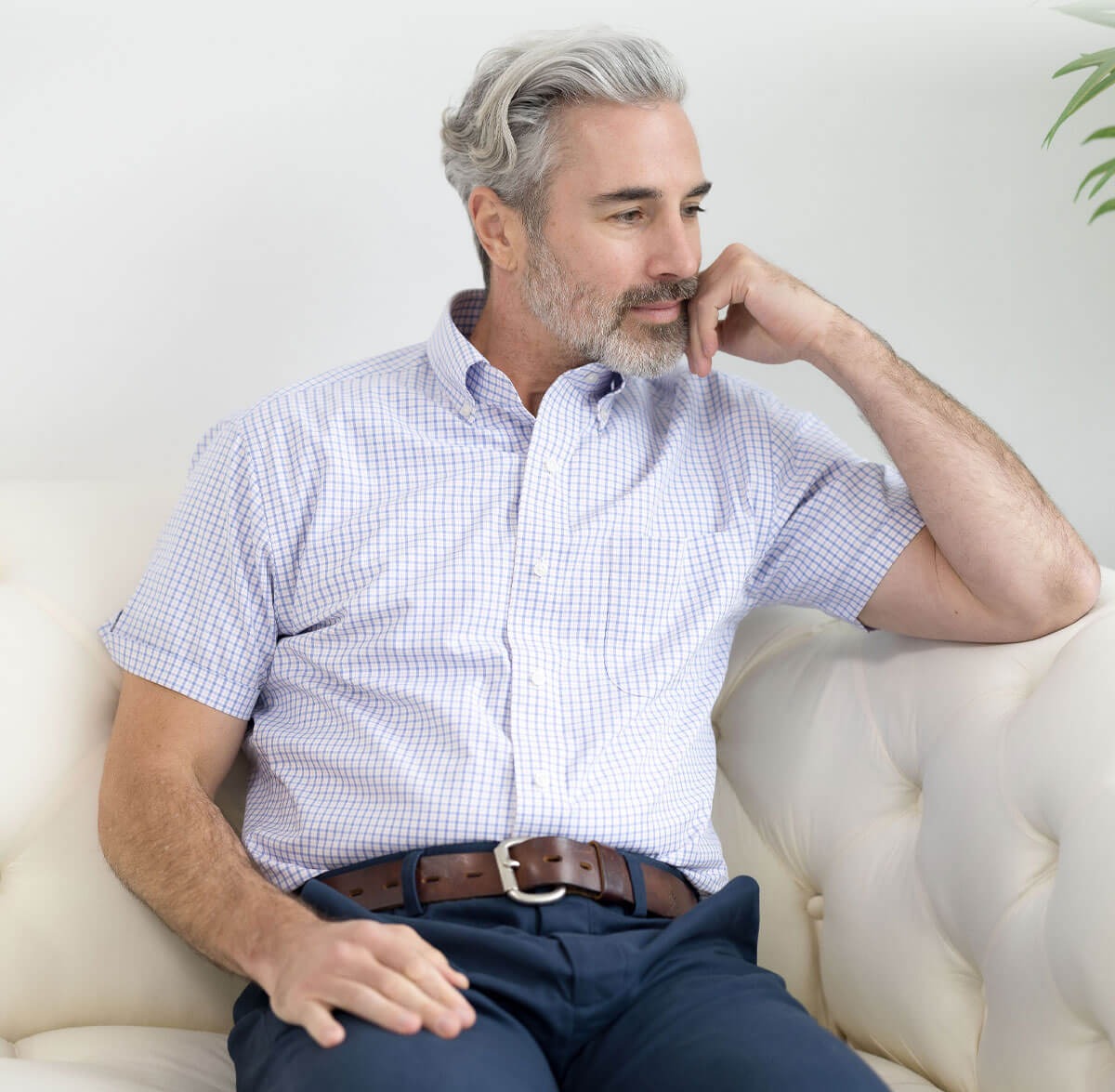 Short Sleeve Red White and Blue Button Down Collar Shirt with Magnetic Closures