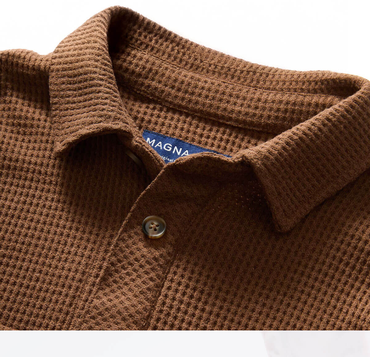 Magnetic Front WaffleWeave Casual Shirt with Dual Pockets in Choco
