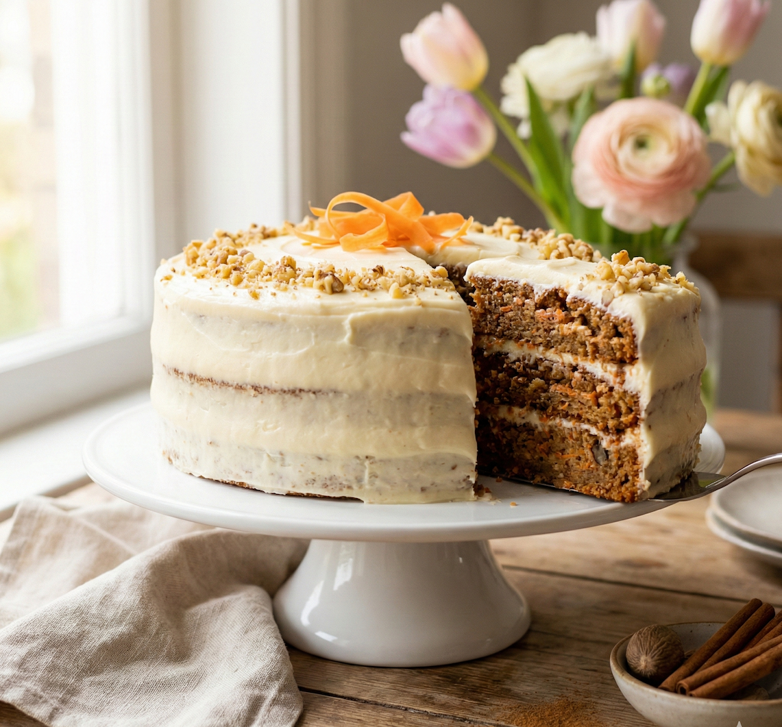 Classic Carrot Cake with Cinnamon and Nutmeg