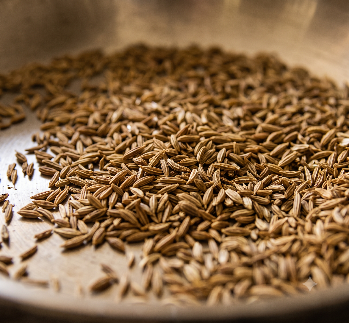 Raw and dry-toasted cumin seeds side by side for comparison.