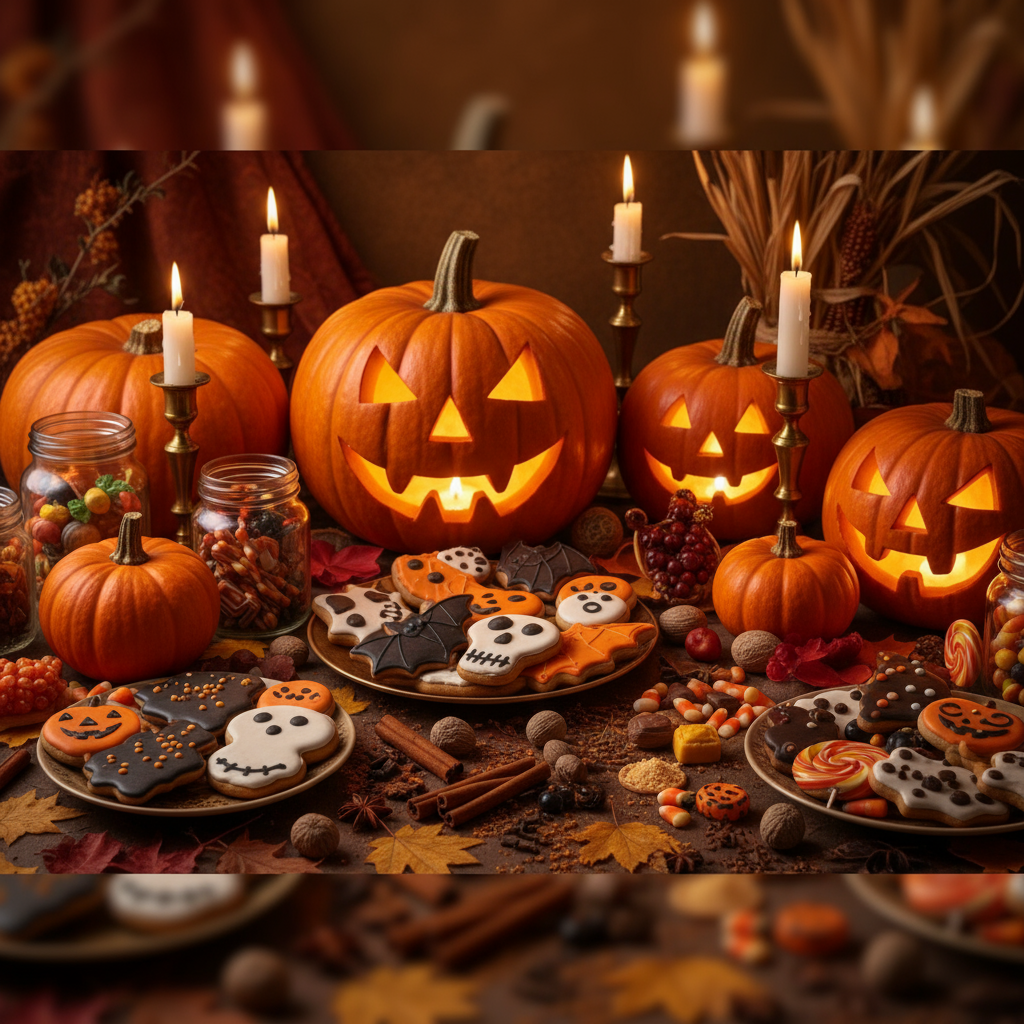 Halloween table with seasonal decorations