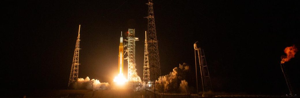 Rocket launch at night