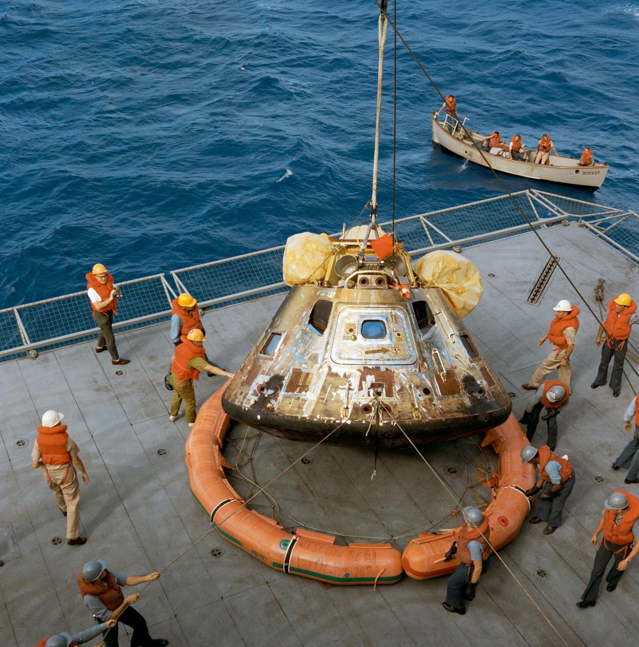 Apollo 11 command module Columbia recovered aboard the USS Hornet
