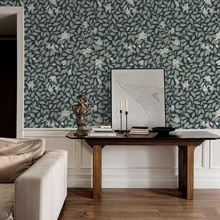Poppy Honeysuckle Large Navy Wallpaper