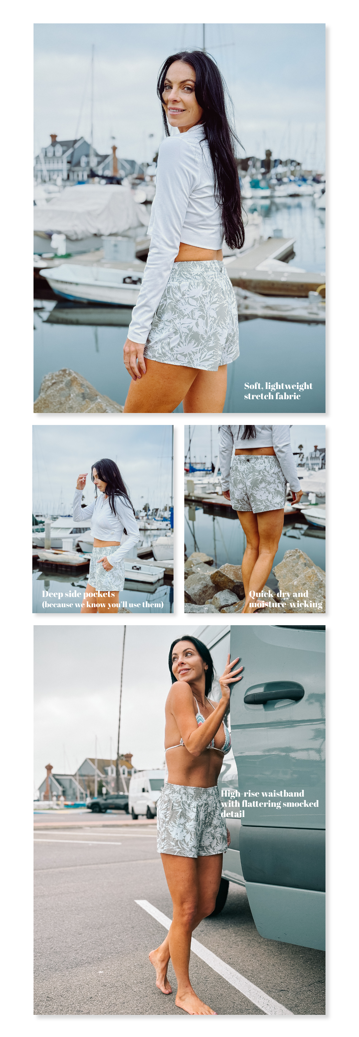 Ashley is wearing the Smocked Matcha Floral 3.5" Shorts in Size Small 