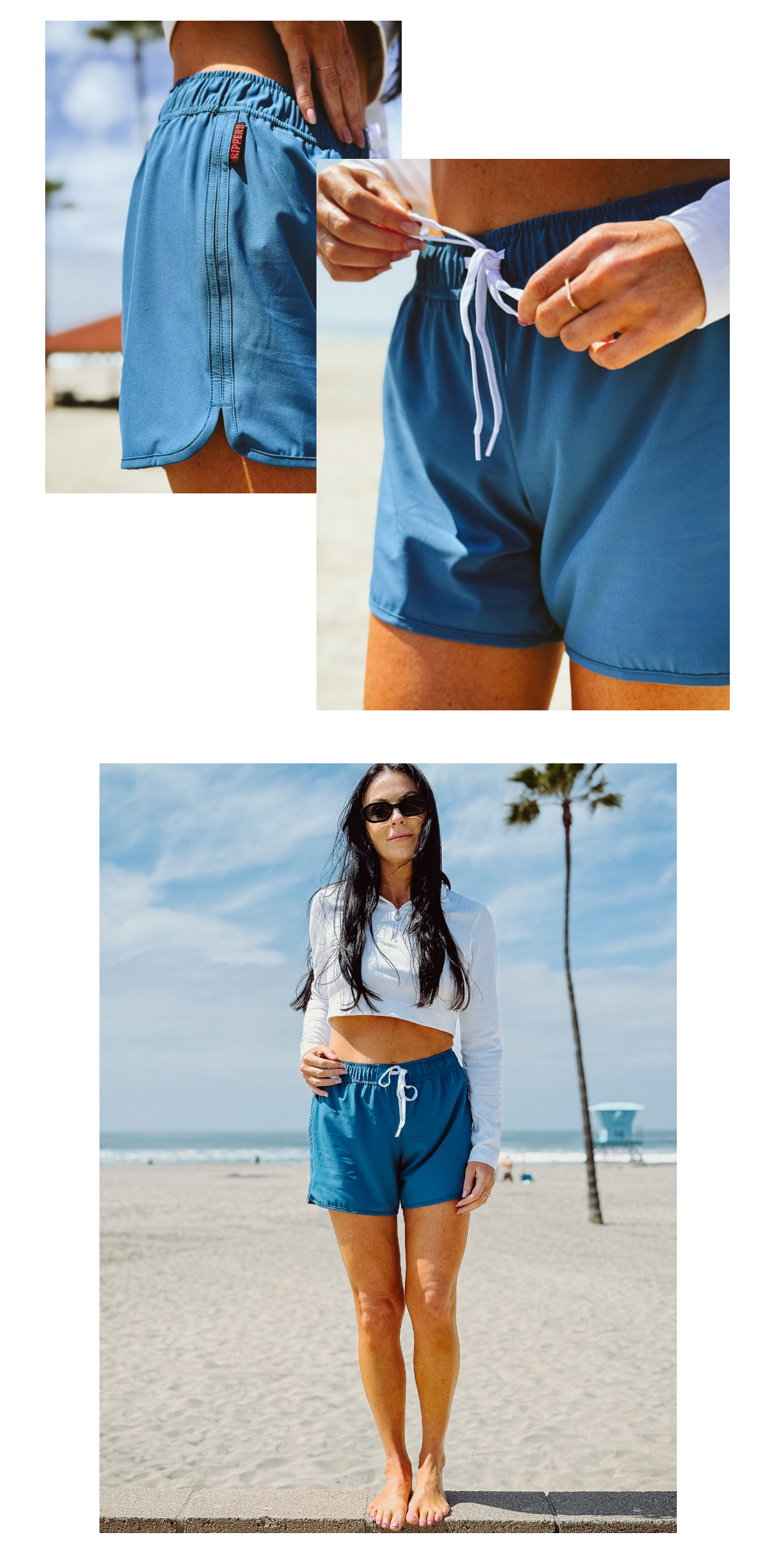 Ashley is wearing the Maui Rippers 5" boardshorts in Midnight Blue