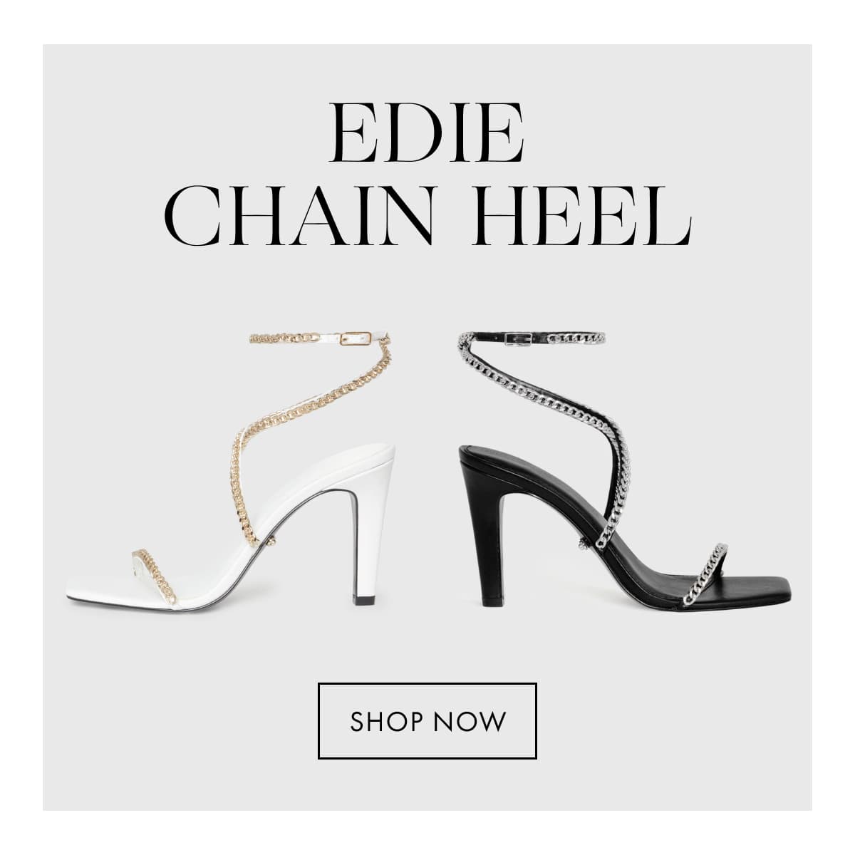 Edie Chain Heel in white and black. Shop now.