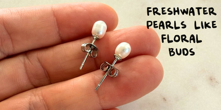 Tiny Freshwater Floral Bud Pearl Stud Earrings