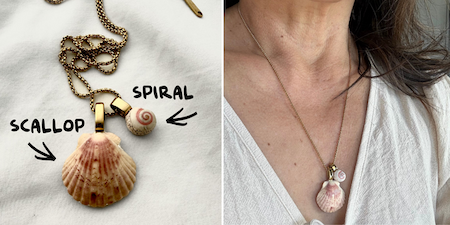 Scallop and Spiral Shell Pair Necklace
