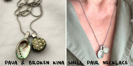 Paua and Broken Kina Shell Pair Necklace