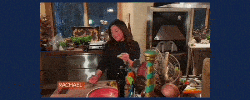 GIF of Rachael in the kitchen exclaiming, "I can't cook bread!"