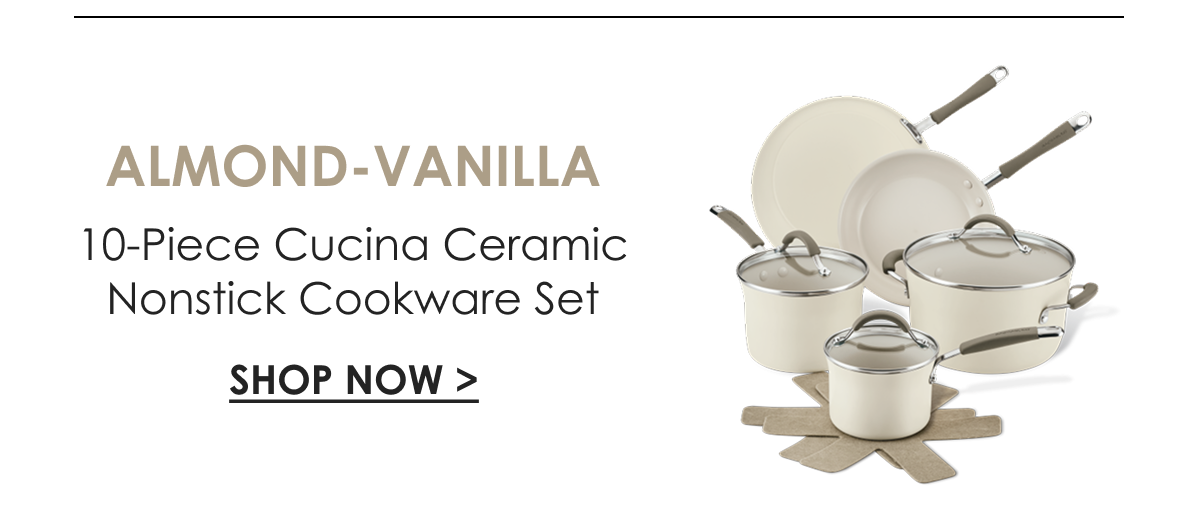 ALMOND-VANILLA - 10-Piece Cucina Ceramic Nonstick Cookware Set - Shop Now