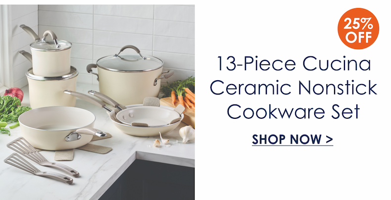 25% Off - 13-Piece Cucina Ceramic Nonstick Cookware Set - Shop Now >