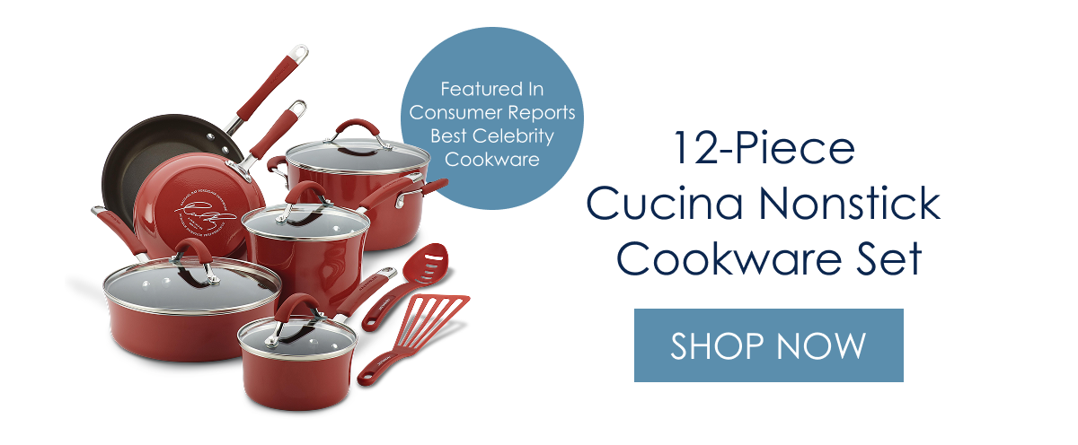 Featured In Consumer Reports Best Celebrity Cookware: 12-Piece Cucina Nonstick Cookware Set, Cranberry Red [Shop Now]