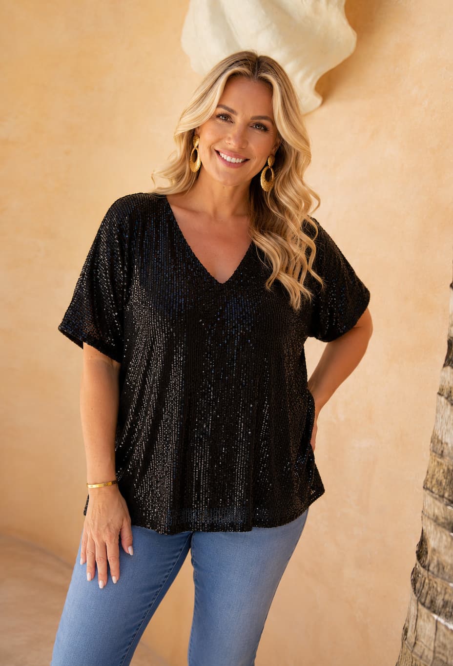 Olivia V-Neck Top Black Sequin
