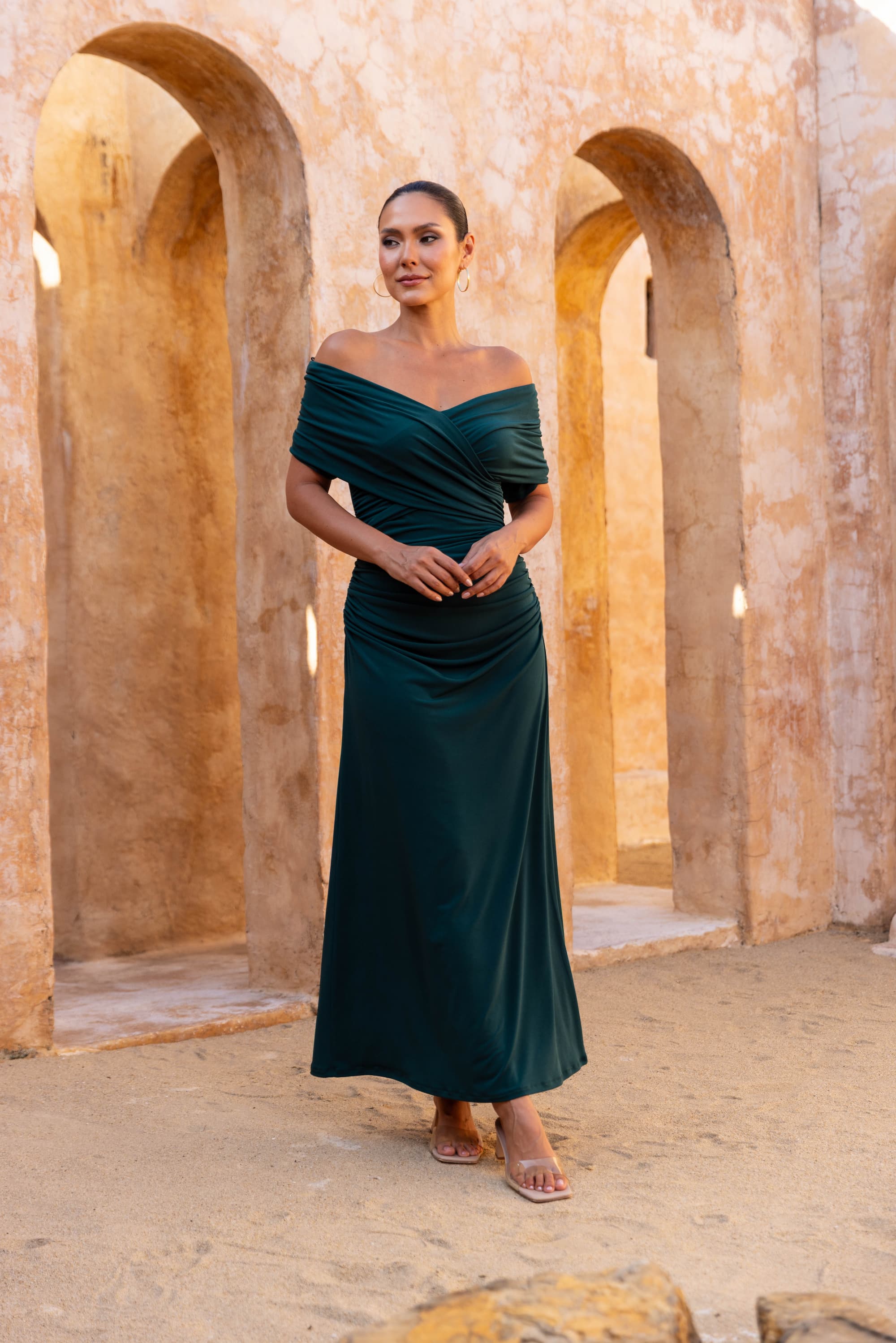Valentina Draped Glamour Dress in Emerald Green