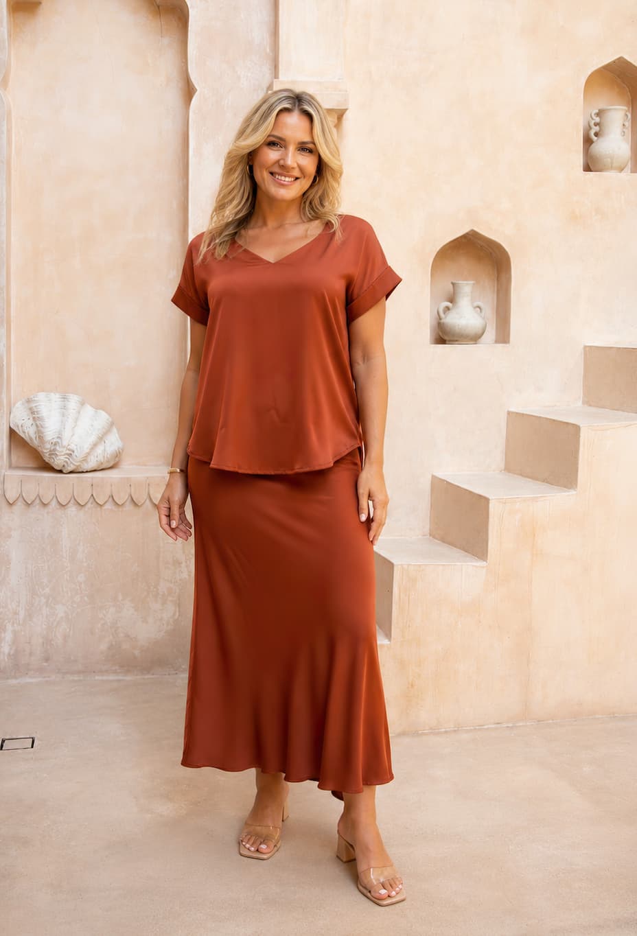 Bonnie Bias Skirt Terracotta