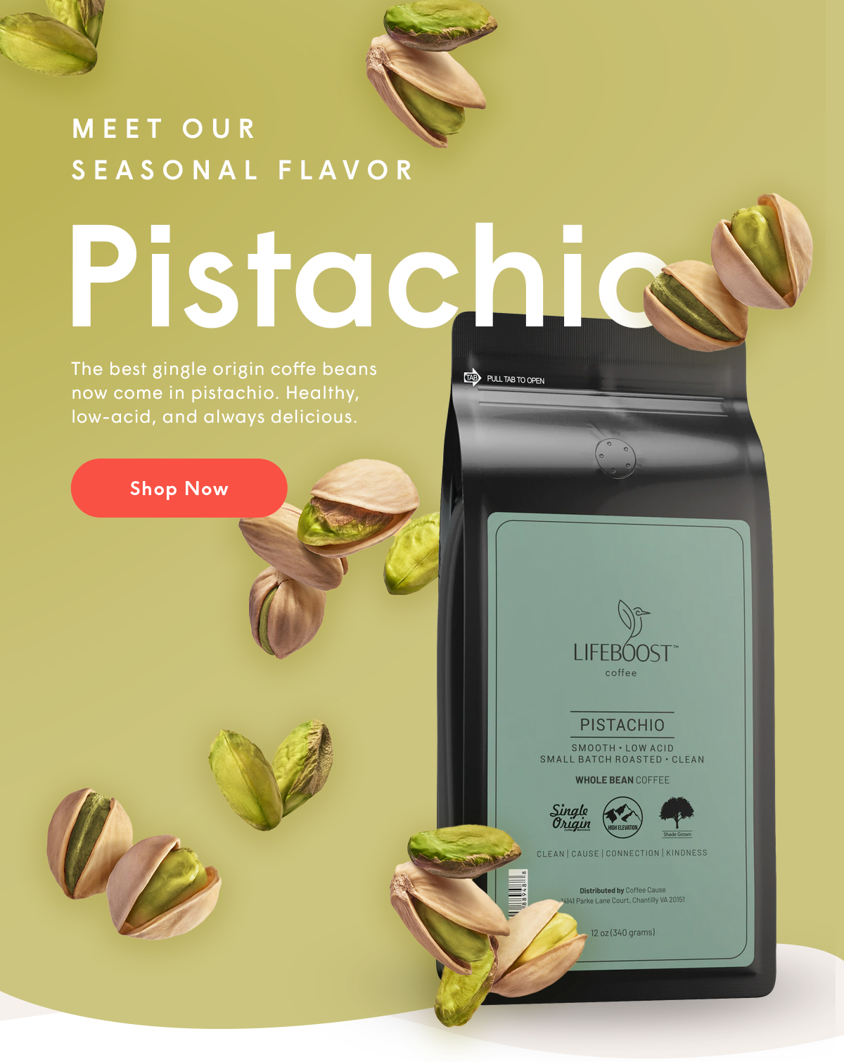 😍 Discover our Pistachio flavored coffee beans... Lifeboost Coffee