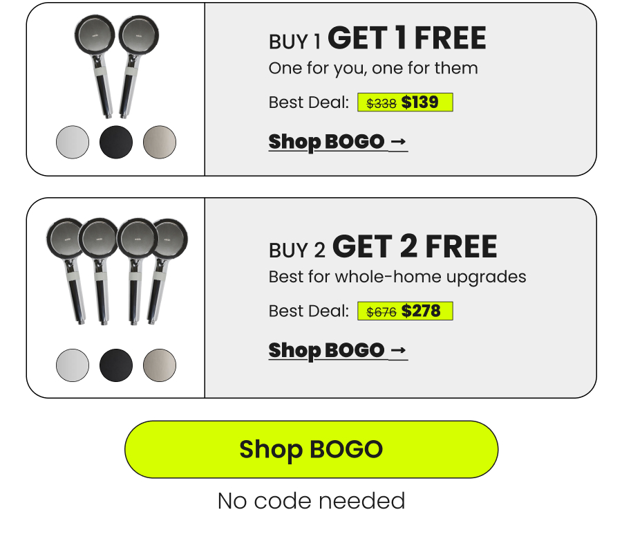 Buy 1 GET 1 FREE One for you, one for them Best Deal:  $338 $139 Shop BOGO →   Buy 2 GET 2 FREE Best for whole-home upgrades Best Deal:  $676 $278 Shop BOGO →   Shop BOGO No code needed