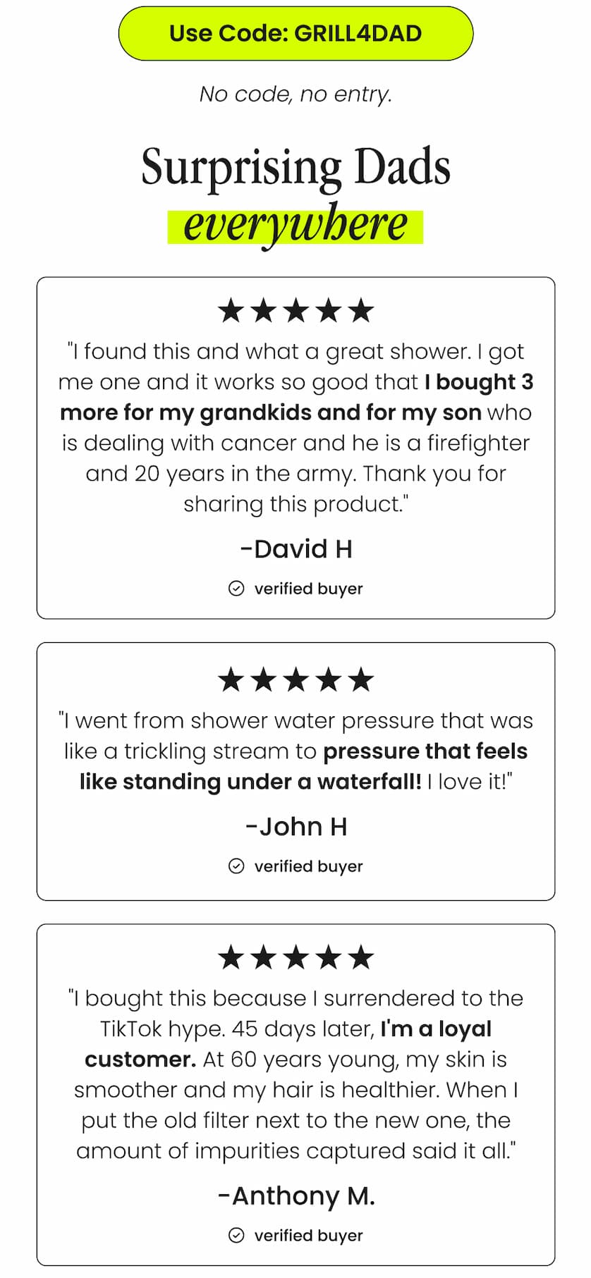 Surprising dads everywhere. 5 stars! Use code GRILL4DAD.