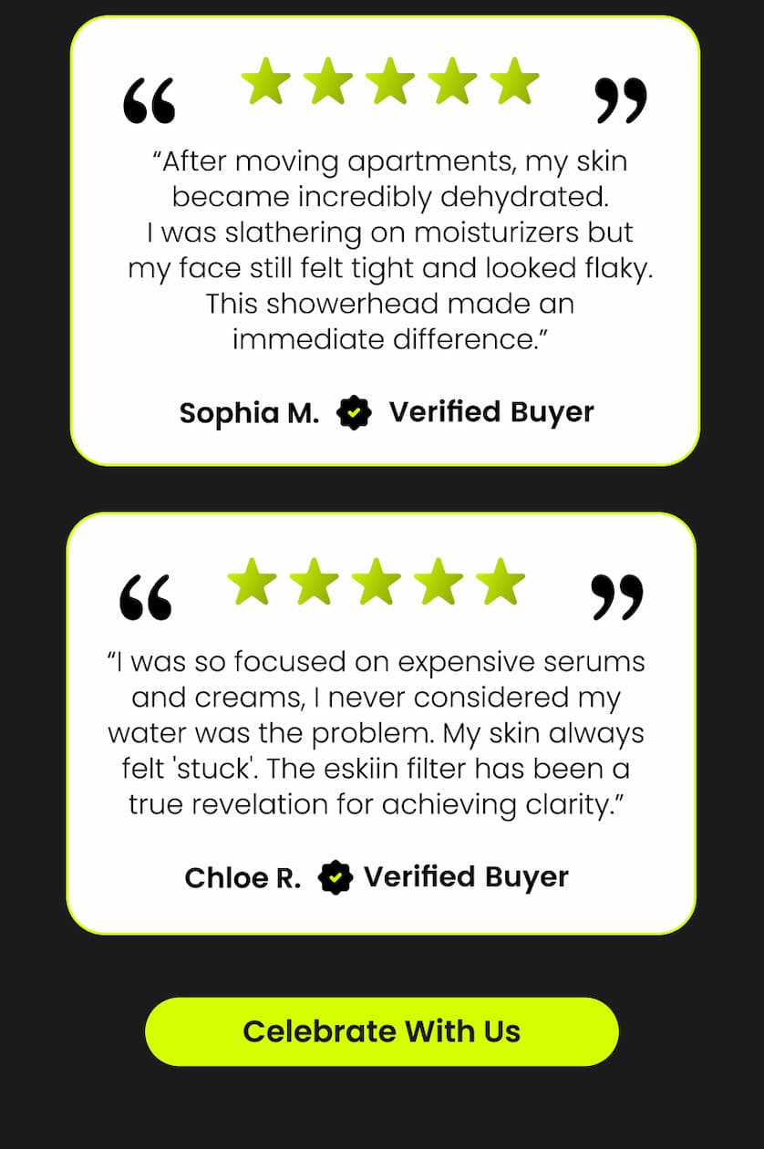 Customer Review about the Eskiin handheld shower filter. 5 stars!