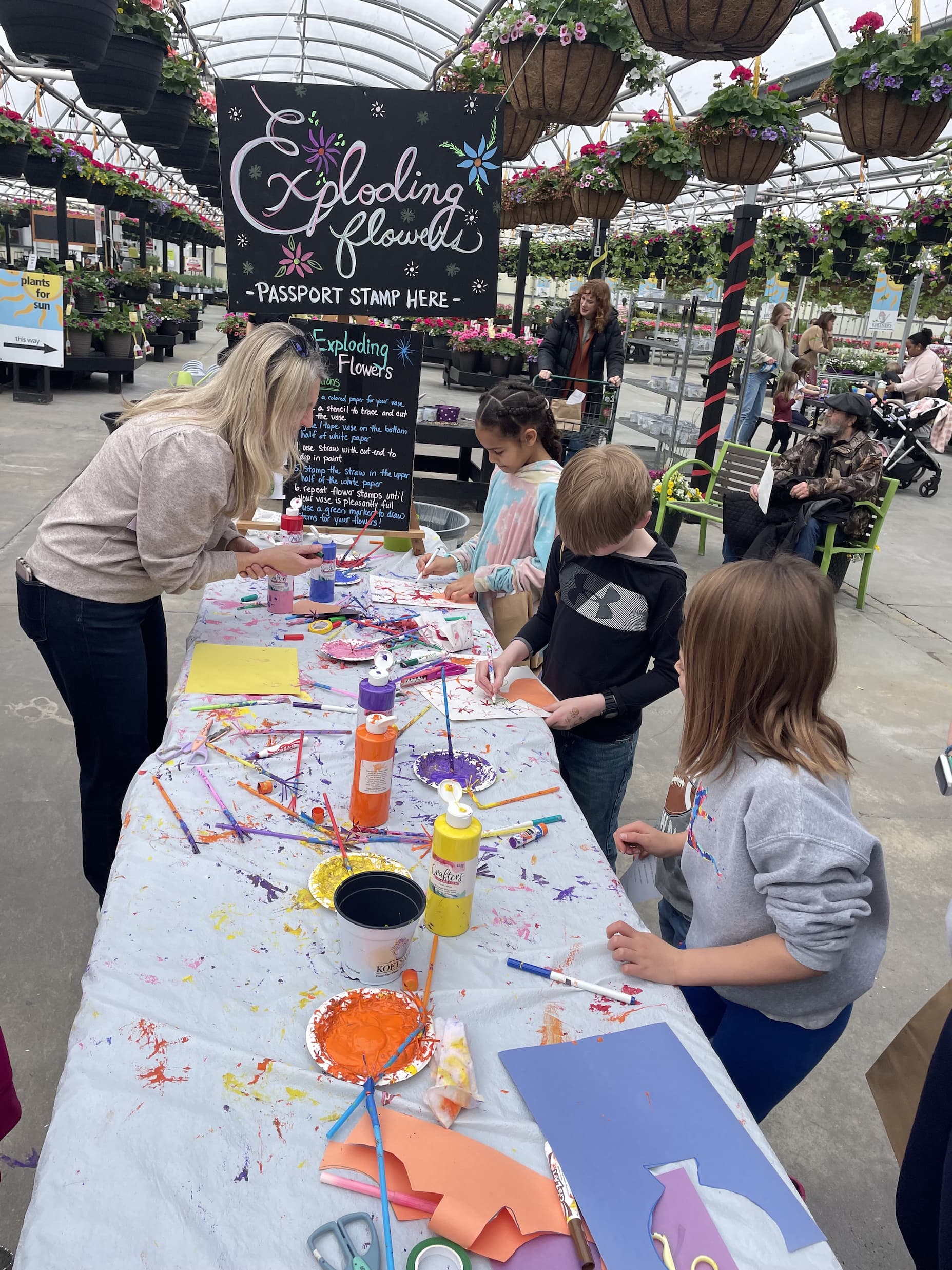 Kids painting at the table