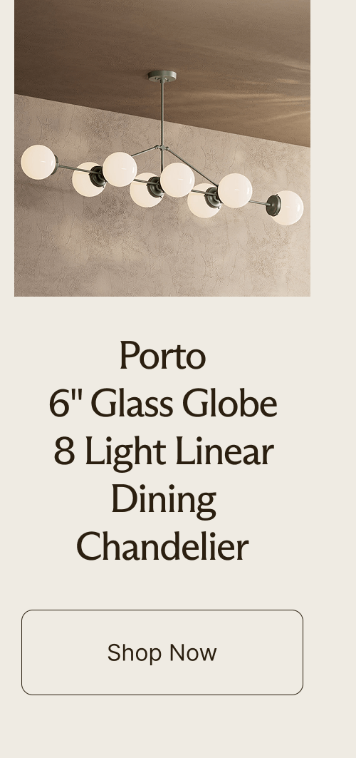 Porto 6" Glass Globe 8 Light Linear Dining Chandelier