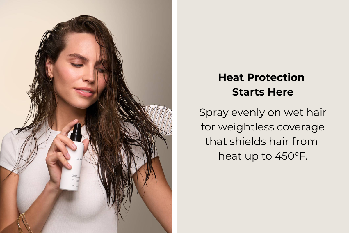 Heat Protection Starts Here Spray evenly on wet hair for weightless coverage that shields hair from  heat up to 450°F.
