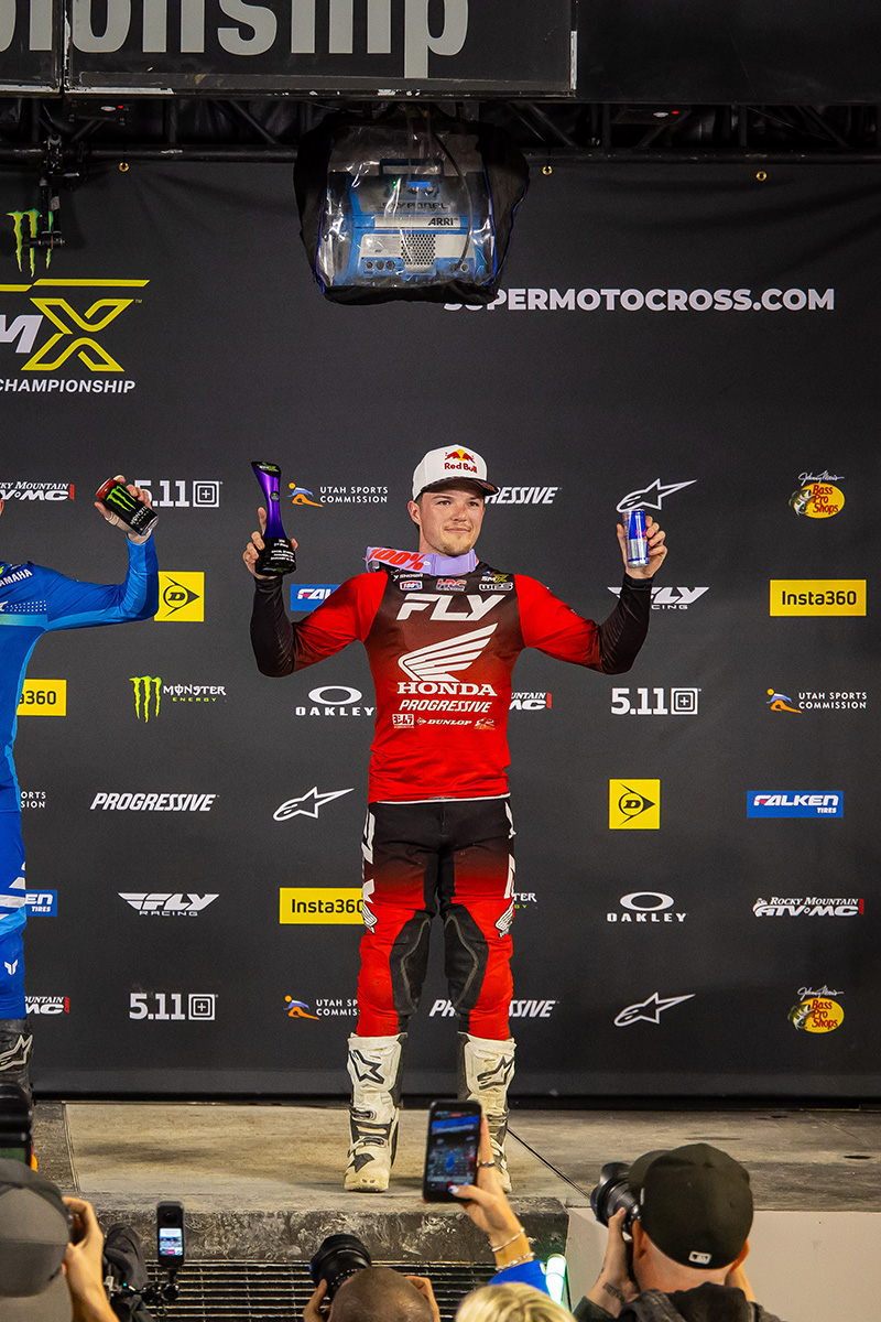 Chance Hymas celebrating a 2nd place podium at Anaheim