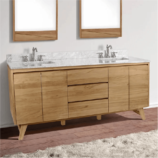 Avanity Coventry 73" Free Standing Double Bathroom Vanity Set in Natural Teak with Carrara White Marble Vanity Top