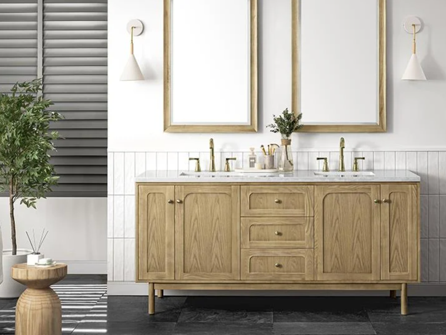 James Martin Laurent 71 7/8" Wall Mount/Freestanding Double Bathroom Vanity in Light Natural Oak