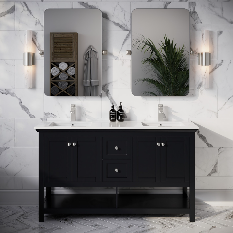 Fresca Manchester 48" Black Traditional Bathroom Vanity with Mirror