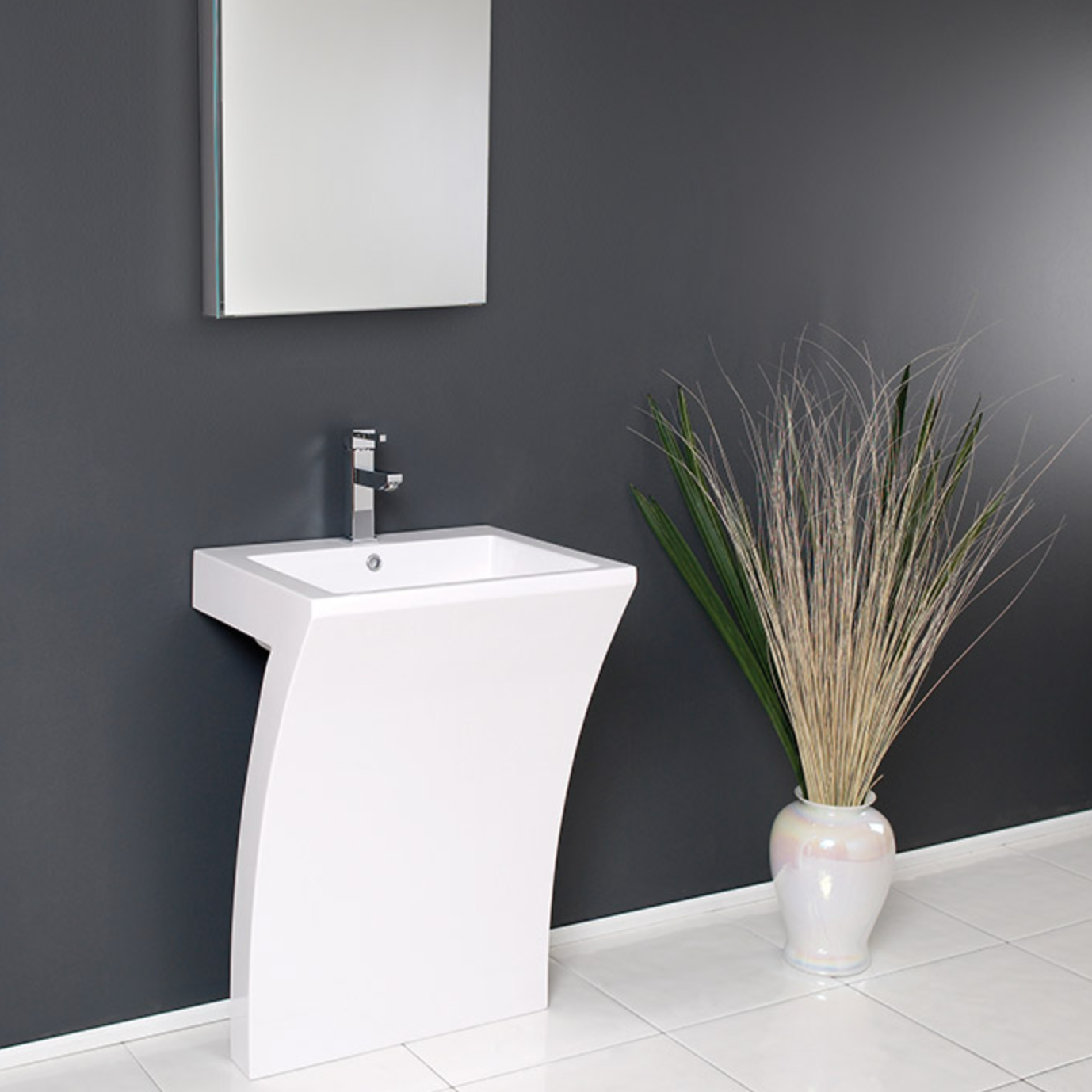 Fresca Quadro 23" White Pedestal Sink with Medicine Cabinet
