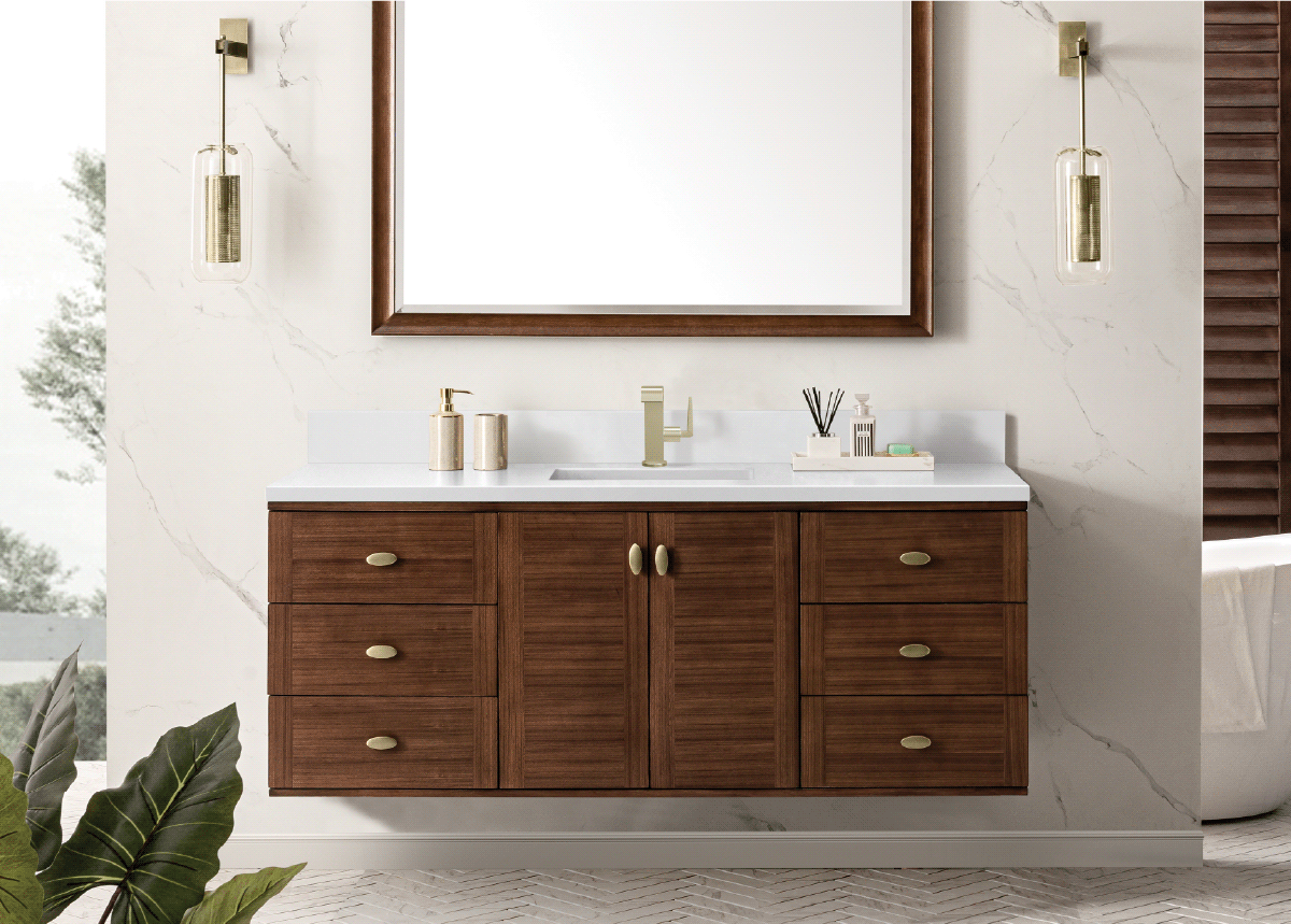 ames Martin Amberly 59 7/8" Wall Mount/Freestanding Double Bathroom Vanity in Mid-Century Walnut