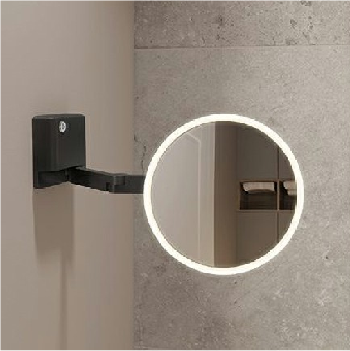 Fleurco Vizo 14" Wall Mount Round Head with Round LED Cosmetic Mirror