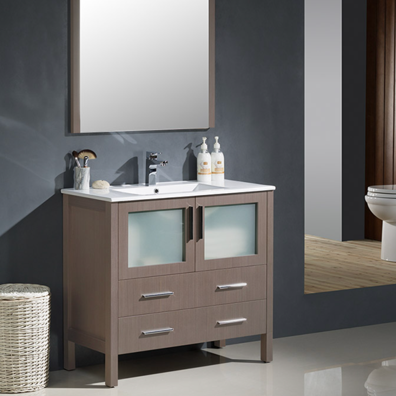 Fresca Torino 36" Gray Oak Modern Bathroom Cabinet with Integrated Sink