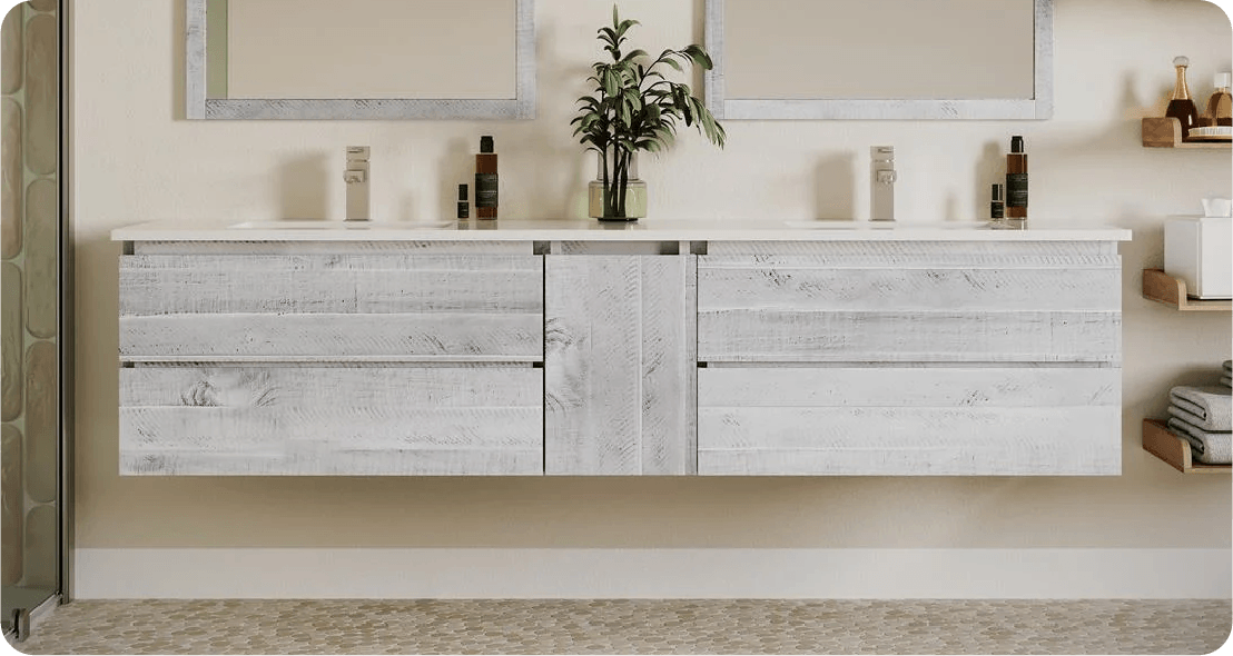 Image of Fresca Formosa 84" Floating Double Sink Modern Bathroom Vanity in Rustic White