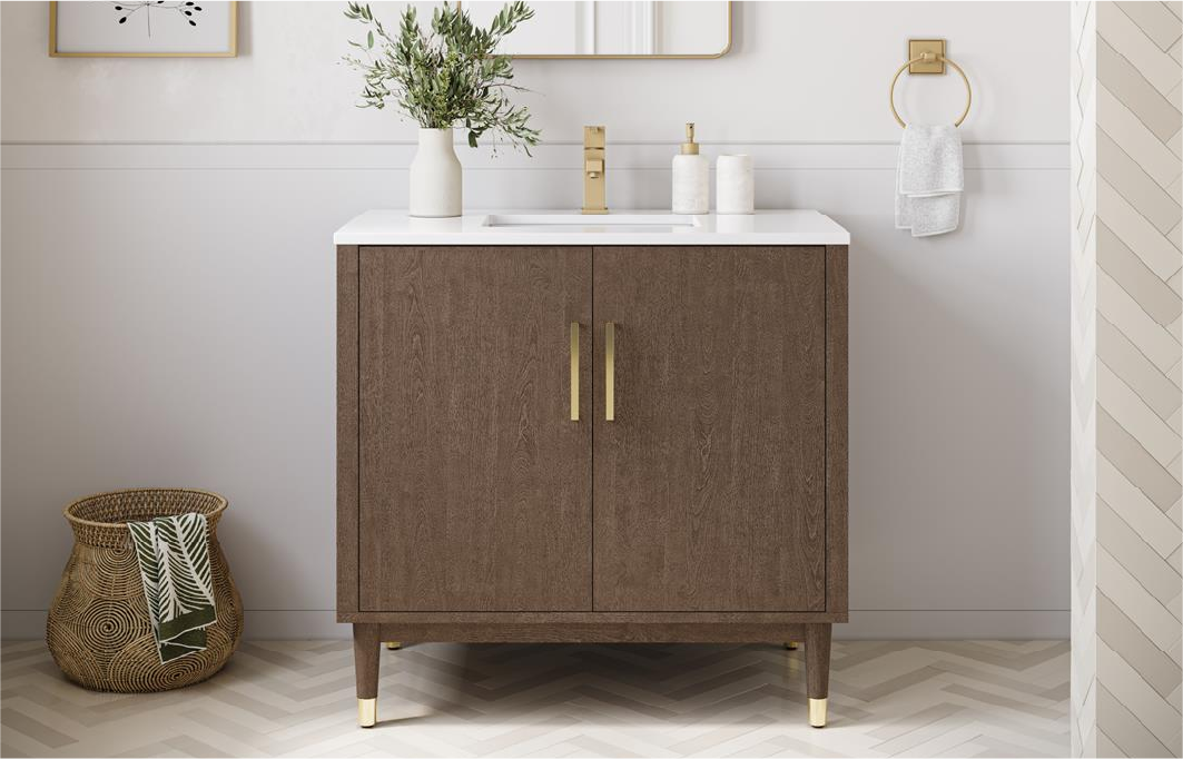 Image of Fresca Sawyer 36" Freestanding Bathroom Cabinet in Mocha Birch