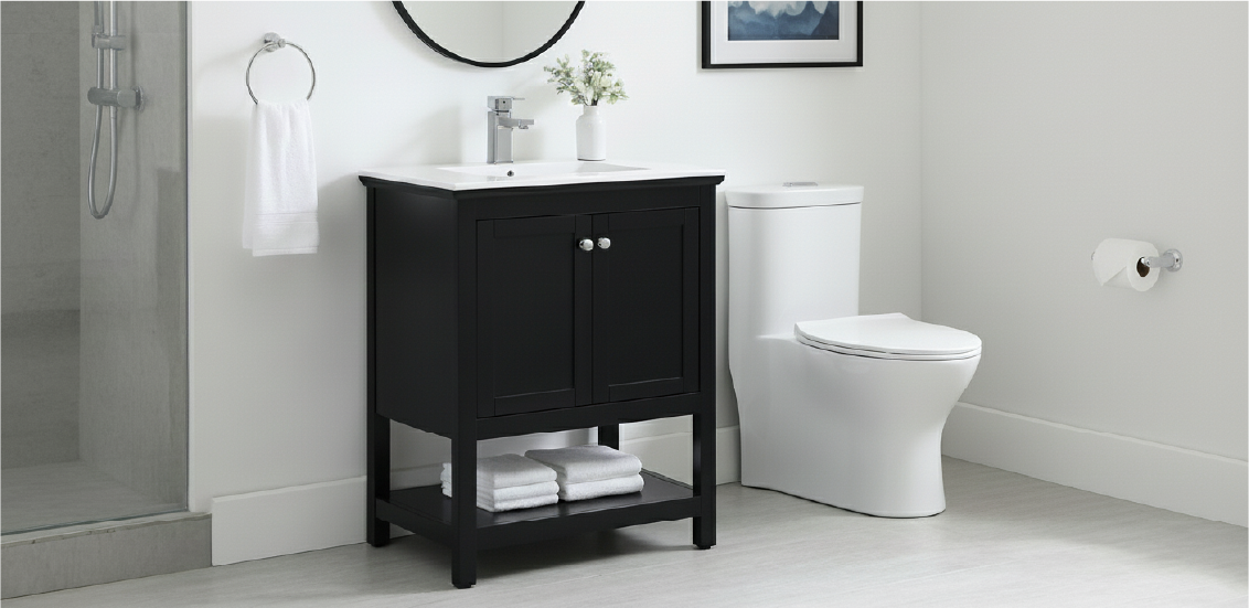 Image of Fresca Manchester 30" Black Traditional Bathroom Vanity with Top & Sink