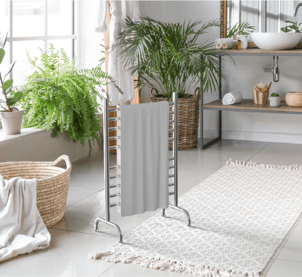 Towel warmer in a eco style bathroom Towel warmer in a eco style bathroom