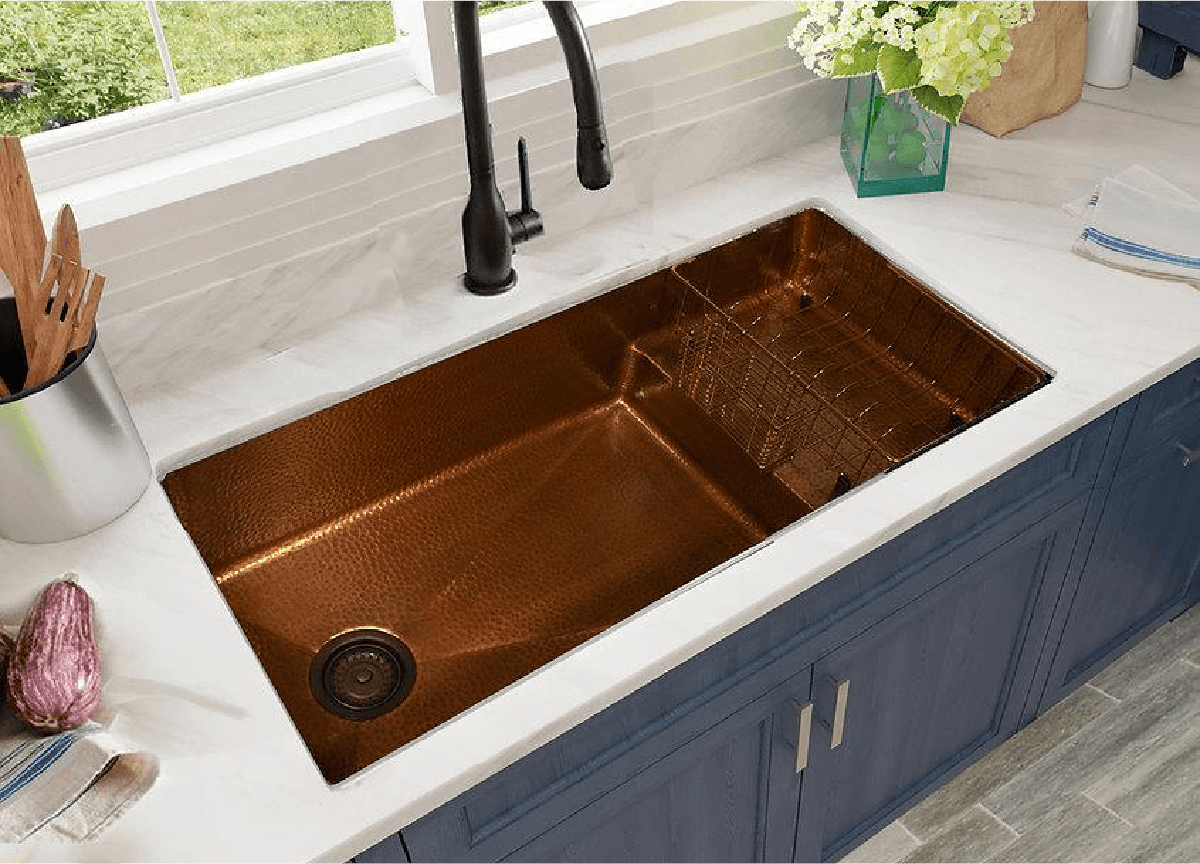 Colorful kitchen sink in copper