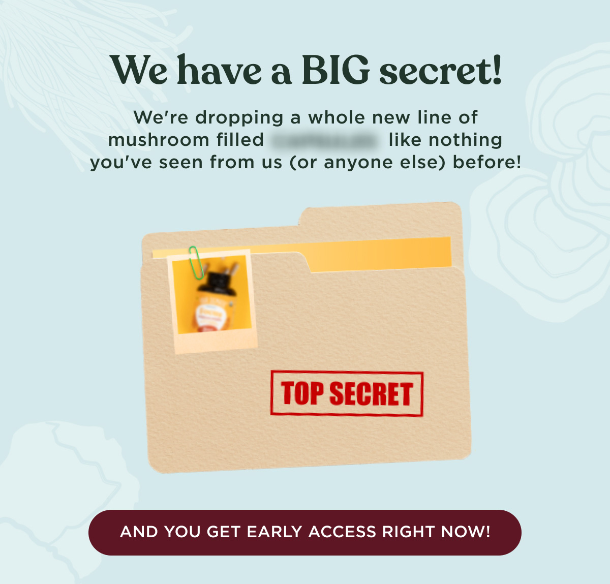 We have a BIG secret! We're dropping a whole new line of mushroom filled ??? like nothing you've seen from us (or anyone else) before! - AND YOU GET EARLY ACCESS RIGHT NOW!