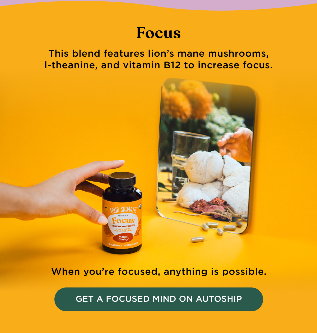 This blend features lion’s mane mushrooms, l-theanine, and vitamin B12 to increase focus.