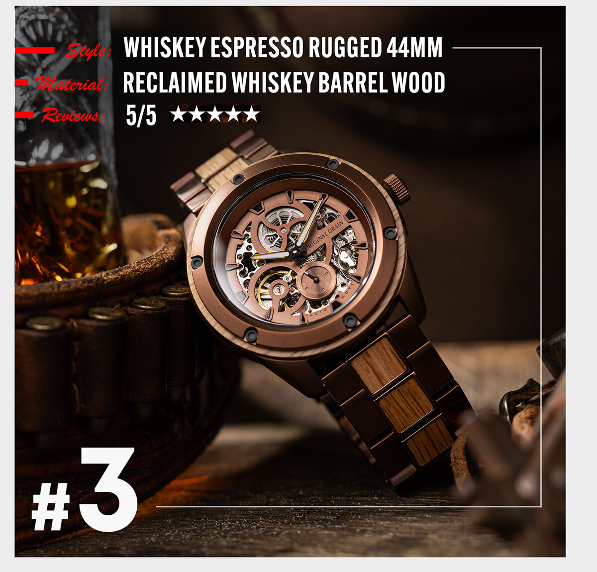 Whiskey Espresso Rugged 44mm