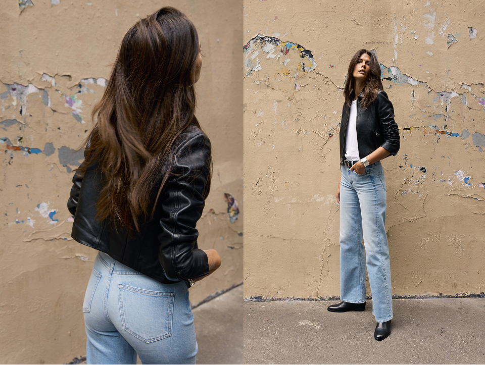 Shown in Hero Baby. A cloudy, powdery blue wash with leg lengthening vintage inspired creasing.