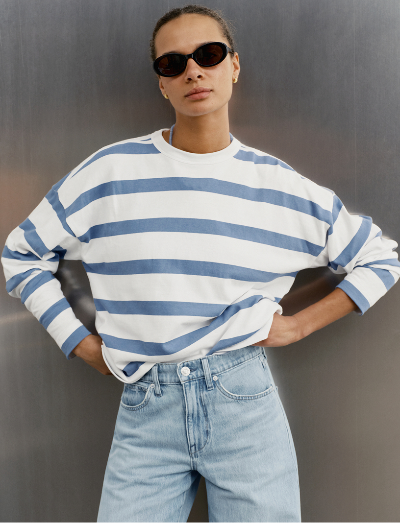 restocked: the early mornings tee in overcast stripe.