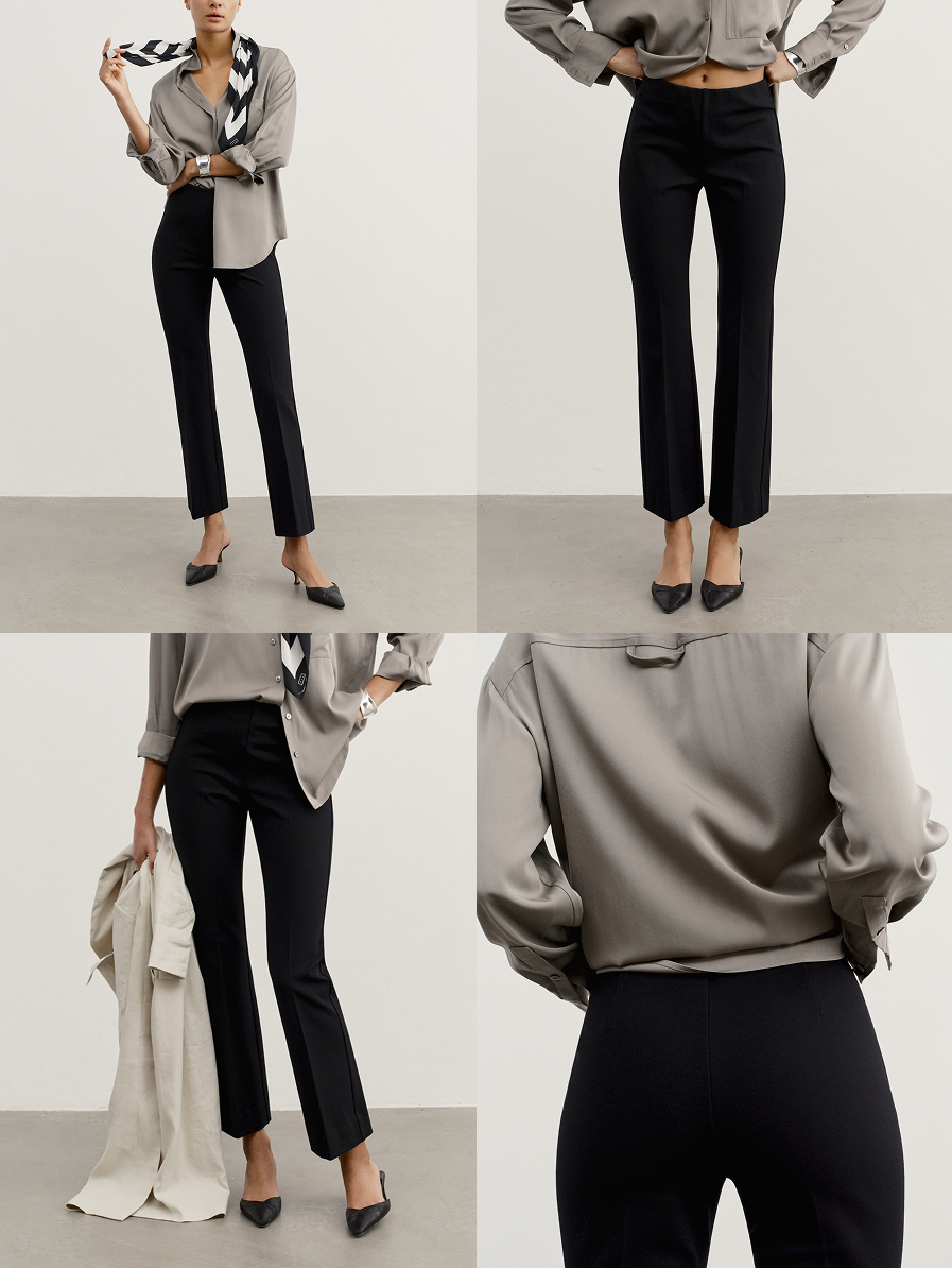 A silhouette-sculpting mini kick flare, cut from flexible, technical, Italian ponte knit. 